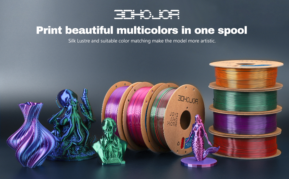 Image of 3DHoJor Silk PLA Filament 1.75mm Red Green Blue Triple Color PLA 3D Printer Filament 3 in 1 Coextrusion 1KG Spool(2.2lbs) 3D Printing Filament Dimensional Accuracy + /- 0.03mm