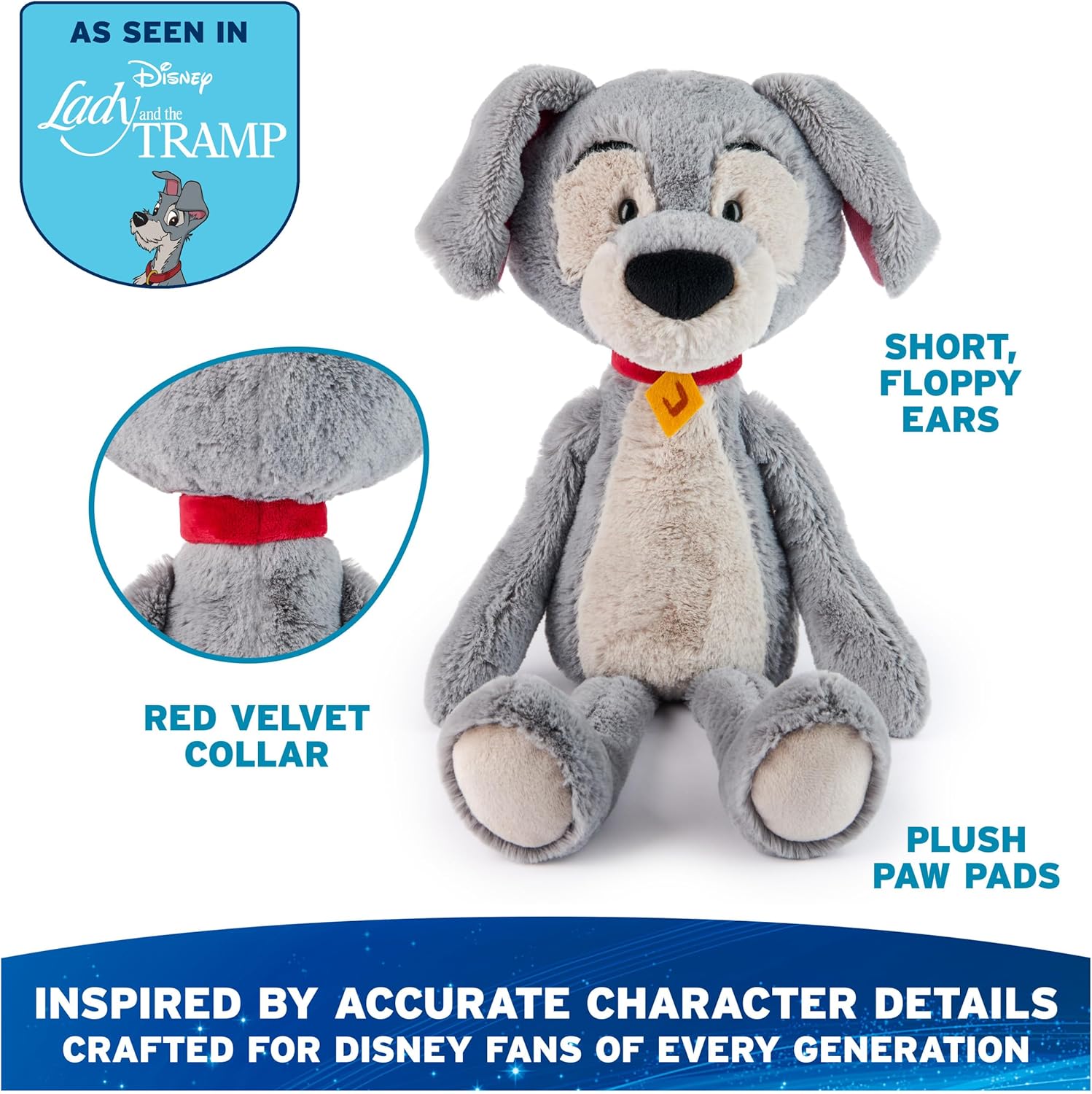 GUND Disney Official Tramp Toothpick Plush, Lady and The Tamp, Tramp Dog Stuffed Animal for Ages 1 and Up, Gray, 15” - Image 3