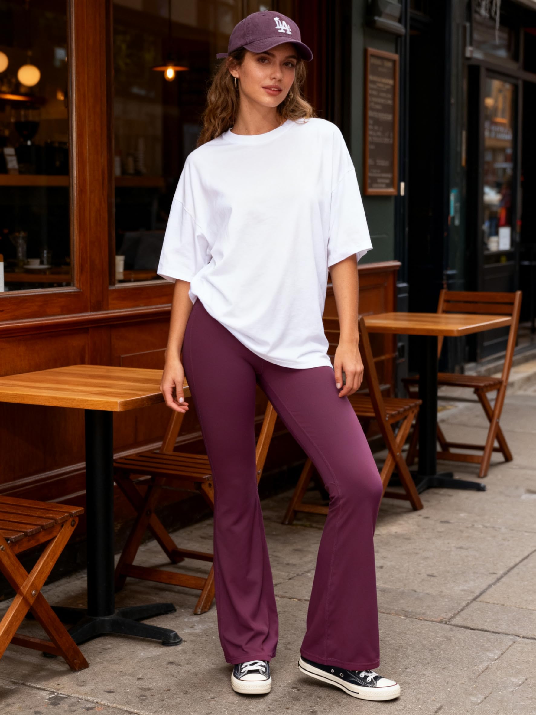 Sunzel Mini leggings svasati da donna, pantaloni da yoga a vita alta con controllo della pancia, leggings casual per allenamento in palestra, Rosso ciliegia, S