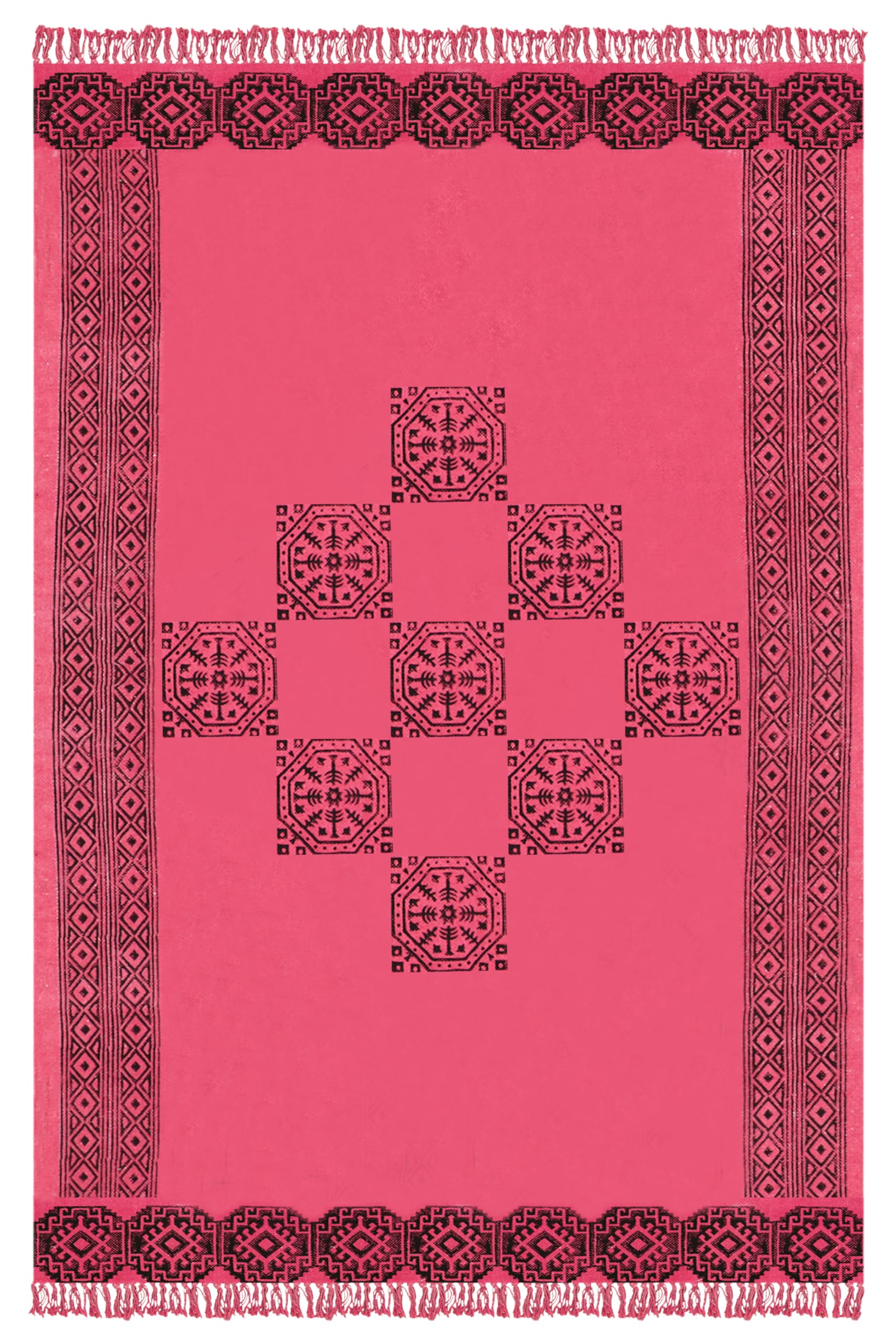 Tapis de couloir lavable en coton style bohème rouge et noir pour cuisine