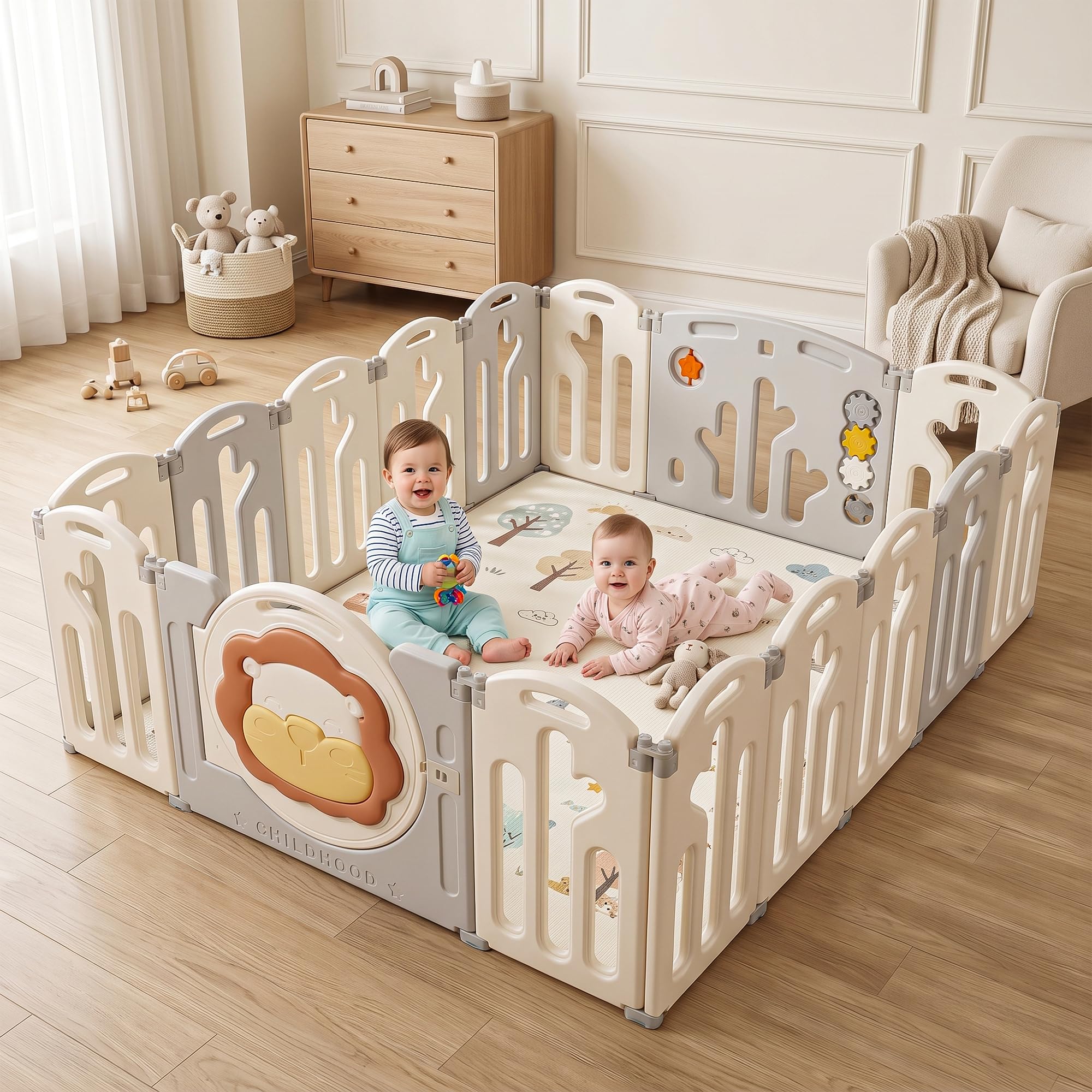 Baybee Lion Kids Playpen for Babies | Foldable Baby Play Area Indoor Setup with Safety Lock & Double Knob | Baby Activity Playards for Toddlers | Outdoor Play Pen for Kids for 0-5 Years (16 Panels) discount deal