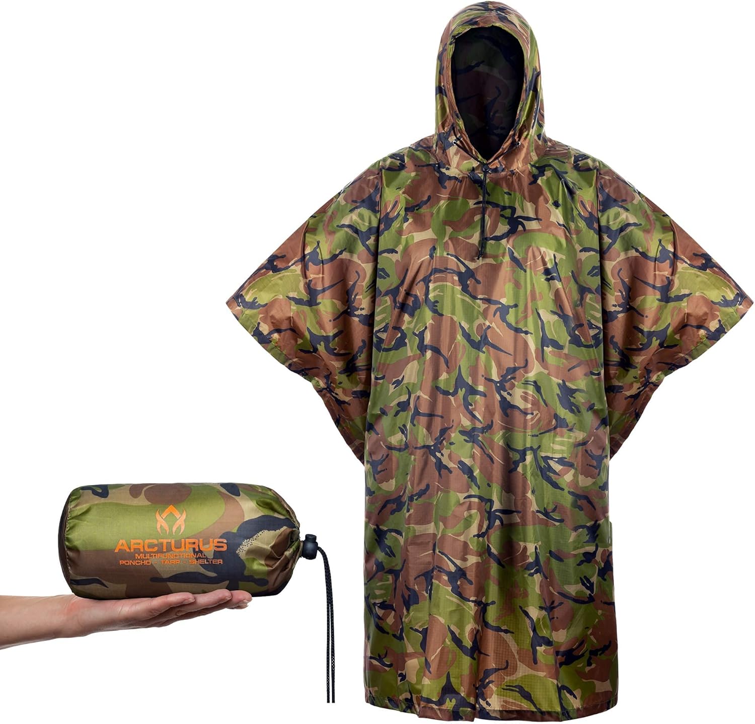 Arcturus Heavy Duty Survival Blanket Lightweight Ripstop Nylon Poncho (Camo)