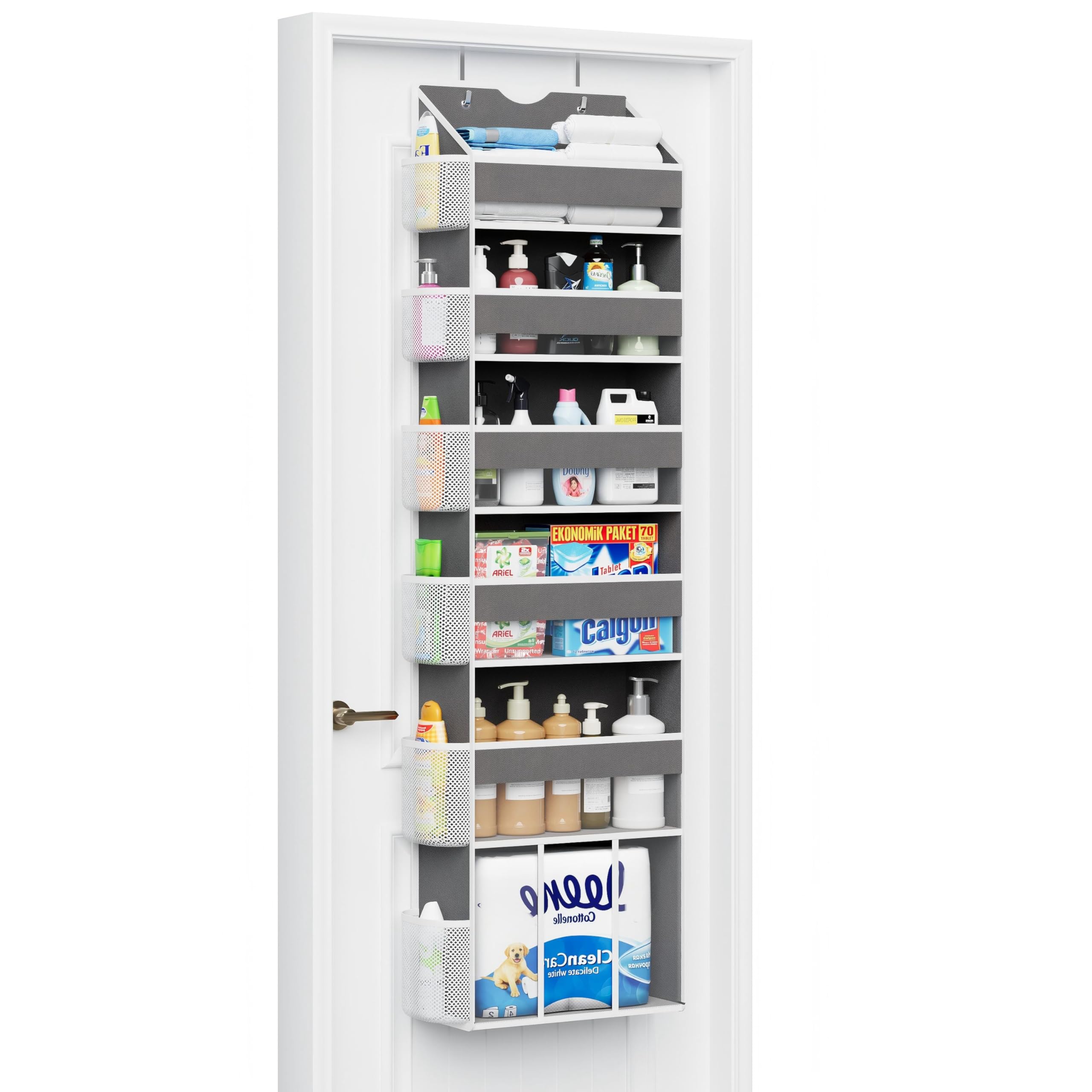 NMEO Over The Door Organizer, Hanging 6-Shelf Storage Organizer with 50lb Heavy Duty Perfect for Bathroom Closet Nursery Bedroom (Grey,1 Pack)