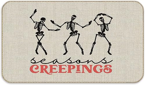 Knibeo Tapete divertido de esqueleto para puerta, tapete de Halloween para exteriores, 17 x 30 pulgadas, divertido tapete de entrada al aire libre,