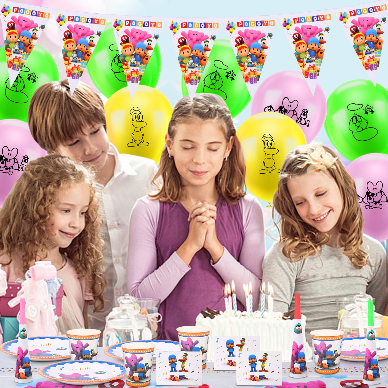 Set Stoviglie Compleanno Pocoyo - 57 Pezzi Per 10 Bambini, Tovaglia, Tazze, Tovaglioli - Foto 7