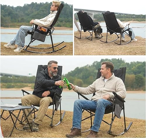 Miniatura 8 de Romswi Paquete de 2 mecedoras portátiles de respaldo alto con reposabrazos duros, mecedoras plegables de gran tamaño para exteriores, sillas de