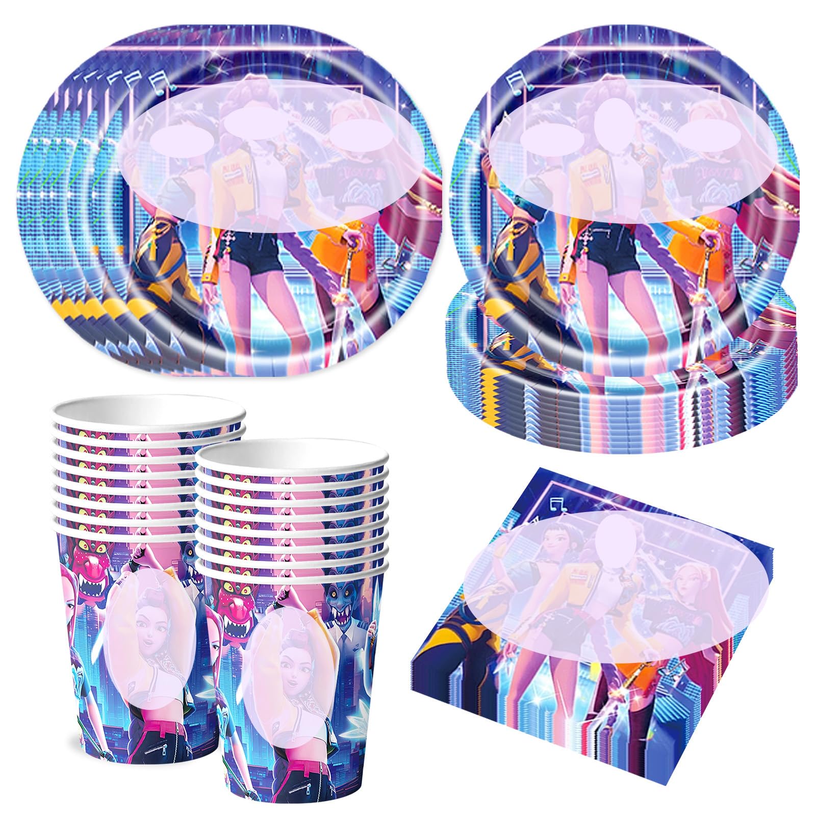 Demon Party Tableware Set- KPop Kids Birthday Decorations Girls Party Supplies Decorations with Happy Birthday ParTy Plates Cup Napkins for K Pop Singer Idol Theme PaTty DecoratioNS