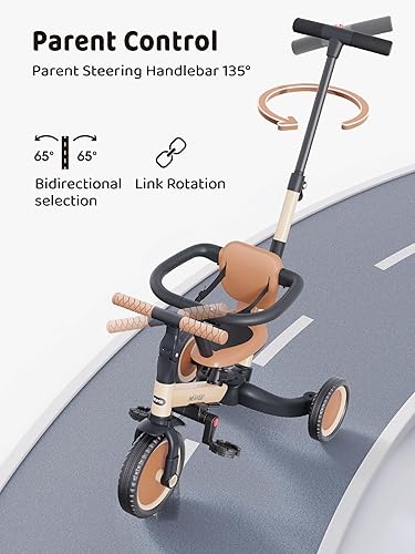 Miniatura 4 de newyoo - Triciclo 5 en 1 para niños pequeños con mango de dirección para padres, para niños y niñas de 1, 2 y 3 años, triciclo de empuje para niños,