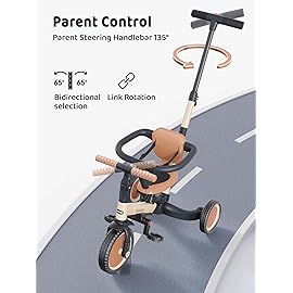 newyoo TR008 5 in 1 Toddler Tricycle with Push Handle for 1-3 Year Old Boys and Girls, Kids Push Trike with Safe Bar, Toddler Bike, Convert to Balance Bike, Birthday Gifts and Toys for Baby, Cream