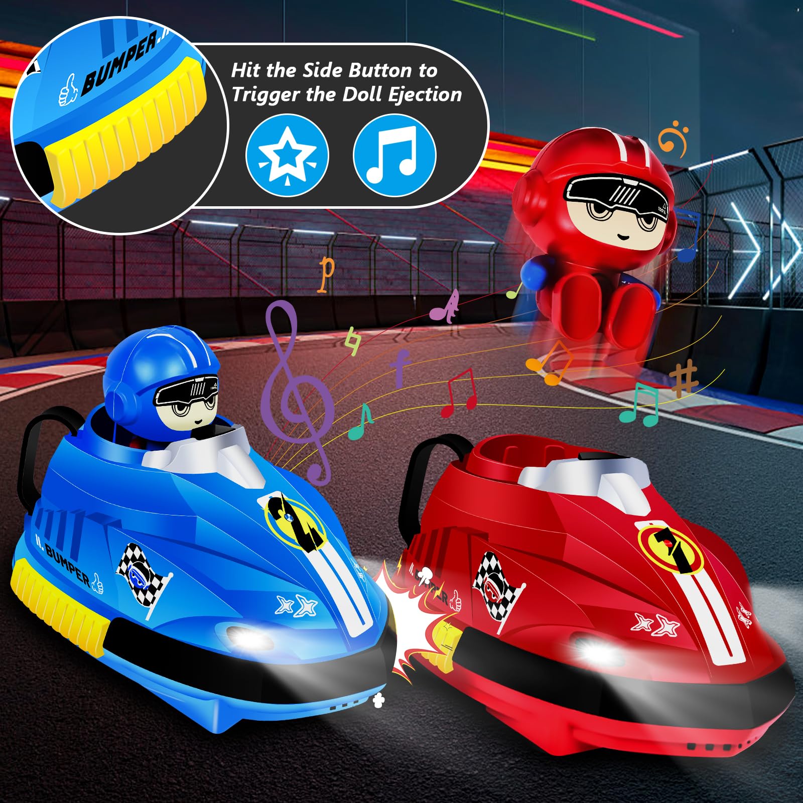 JONRRYIN Voiture Tamponneuse Télécommandée 2 Joueurs - Drift RC Fun Avec Éjection Poupée, Lumières & Musique - Idéal Dès 6 Ans