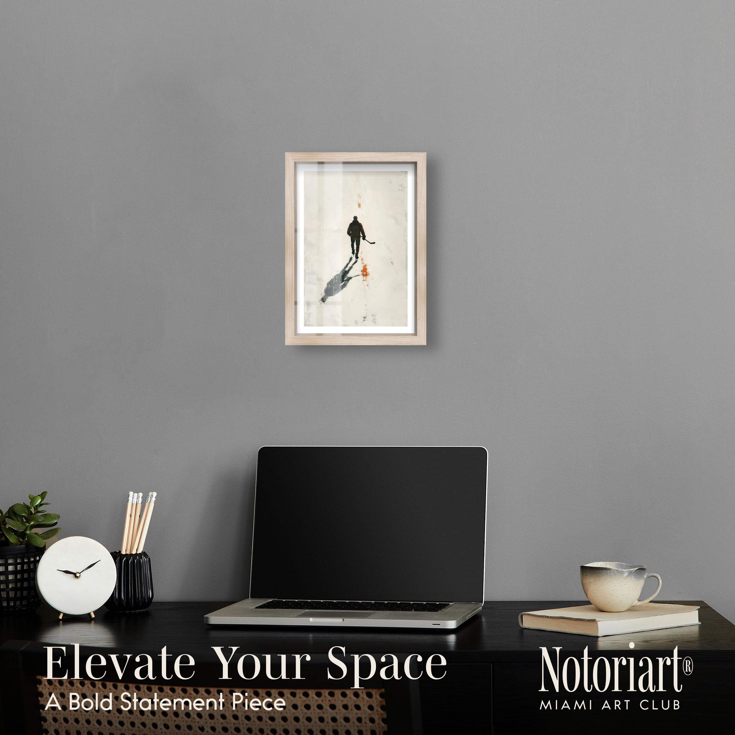 NotoriArt Lonely Hockey Player Shadowbox Stampa Sport Wall Decor Cornice Bionda Cornice Bionda 10 x 15