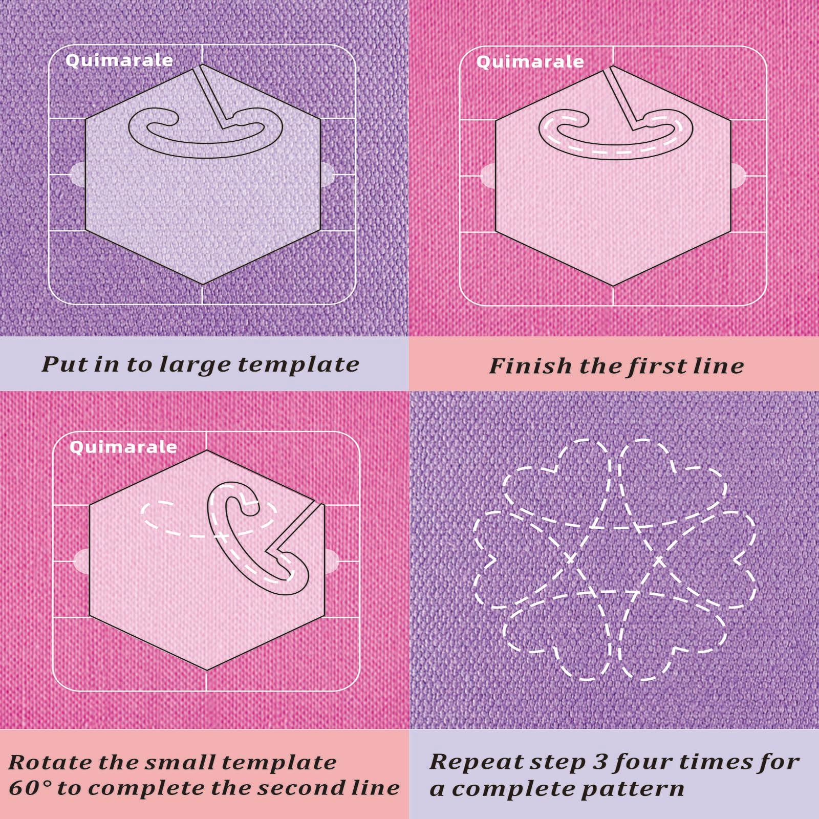 4 plantillas de acolchado de movimiento libre con 1 marco de acolchado, regla hexagonal acrílica y plantillas para máquina de acolchado de vástago bajo con instrucciones (diseño 6C)