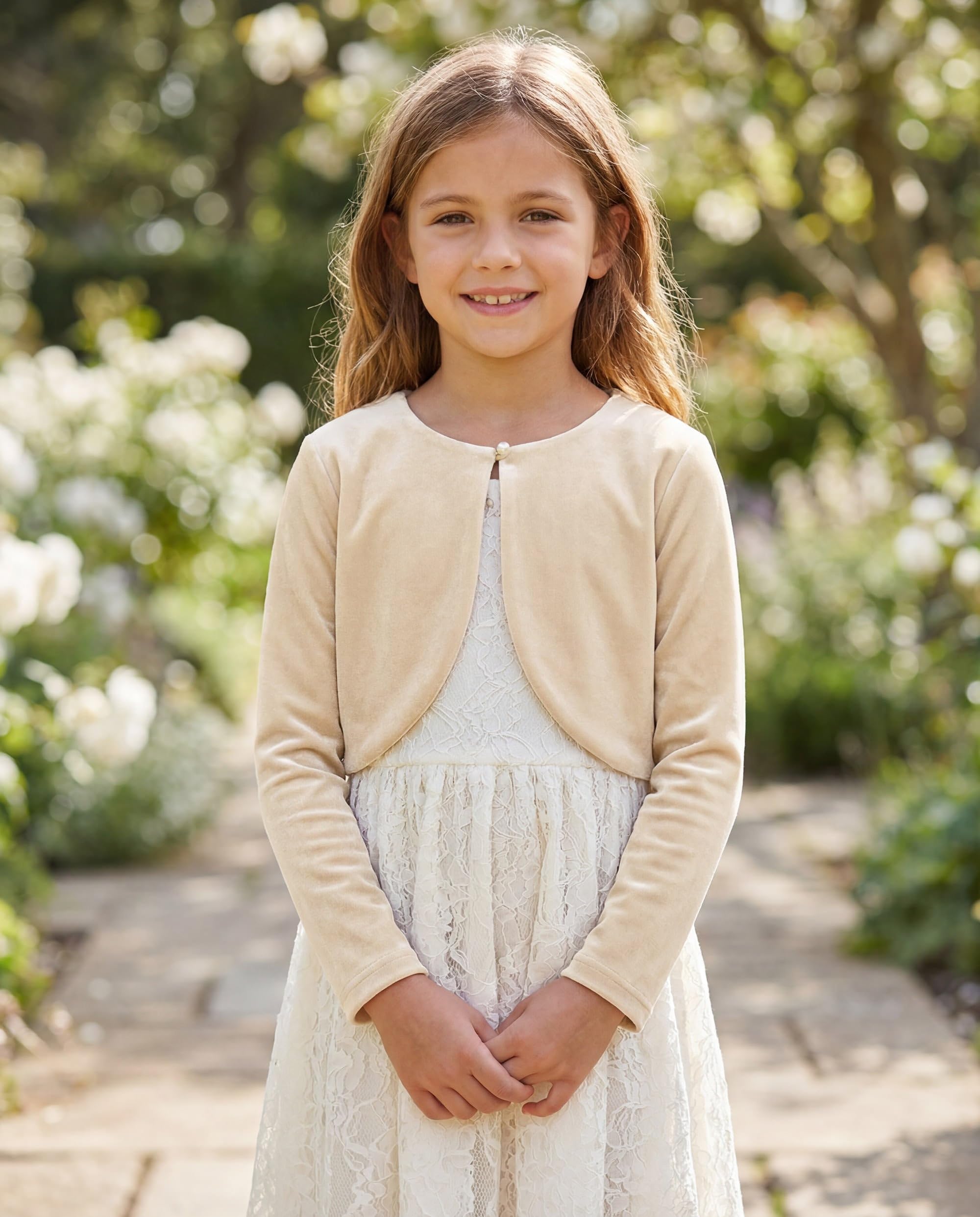 Bolerose Boléro Pull en Velours à Manches Longues pour Fille Enfant