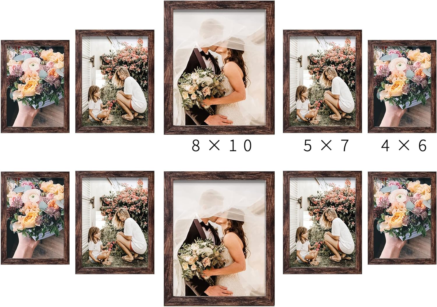 LUCKYLIFE Picture Frame Set 10-Pack, Gallery Wall Frame Collage with 8x10 5x7 4x6 Frames in Brown Finishes