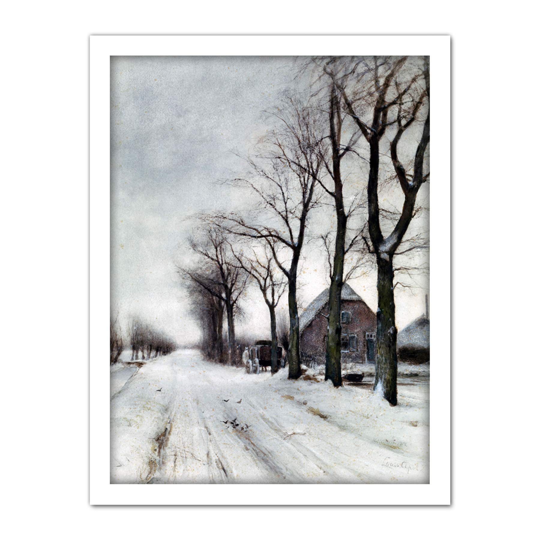 Artery8 Louis Apol Winter Landscape Farm Lane Painting Artwork Framed Wall Art Print 18X24 Inch