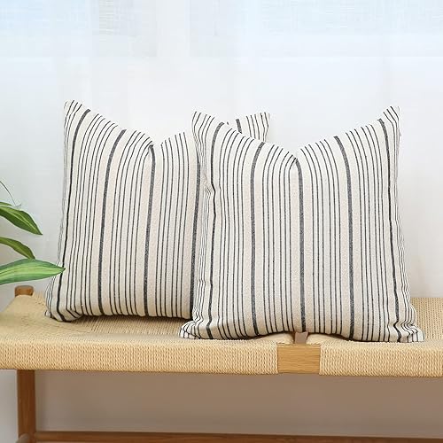 Kiuree Fundas de almohada de granja caqui y beige de 24 x 24 pulgadas, funda de almohada decorativa bohemia con acento moderno, juego de 2 fundas de