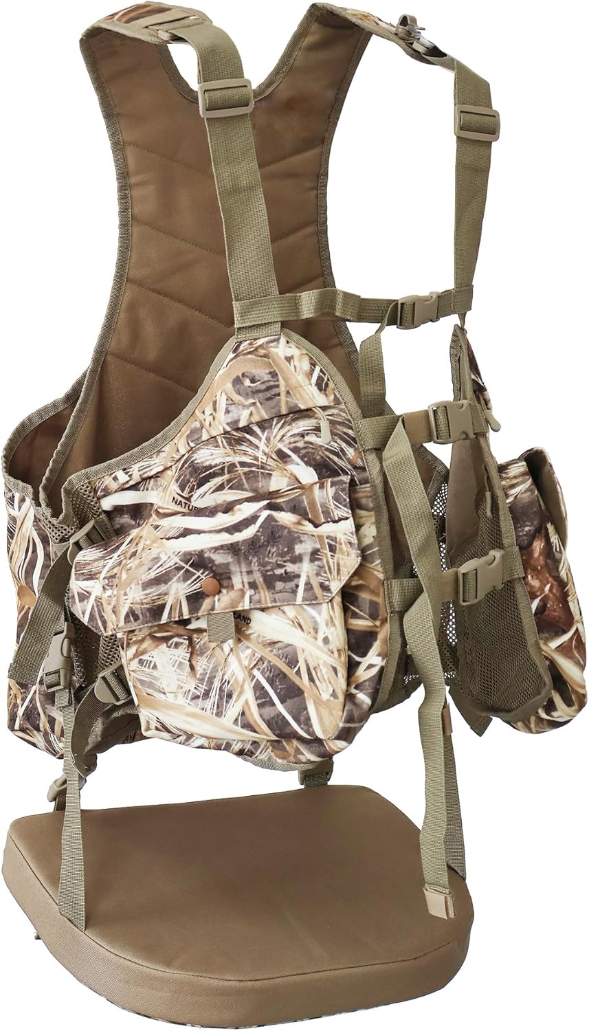 AUSCAMOTEK Camouflage Hunting Vest with Detachable Seat Cushion for Turkey Dove and Upland Bird Hunting - Image 3
