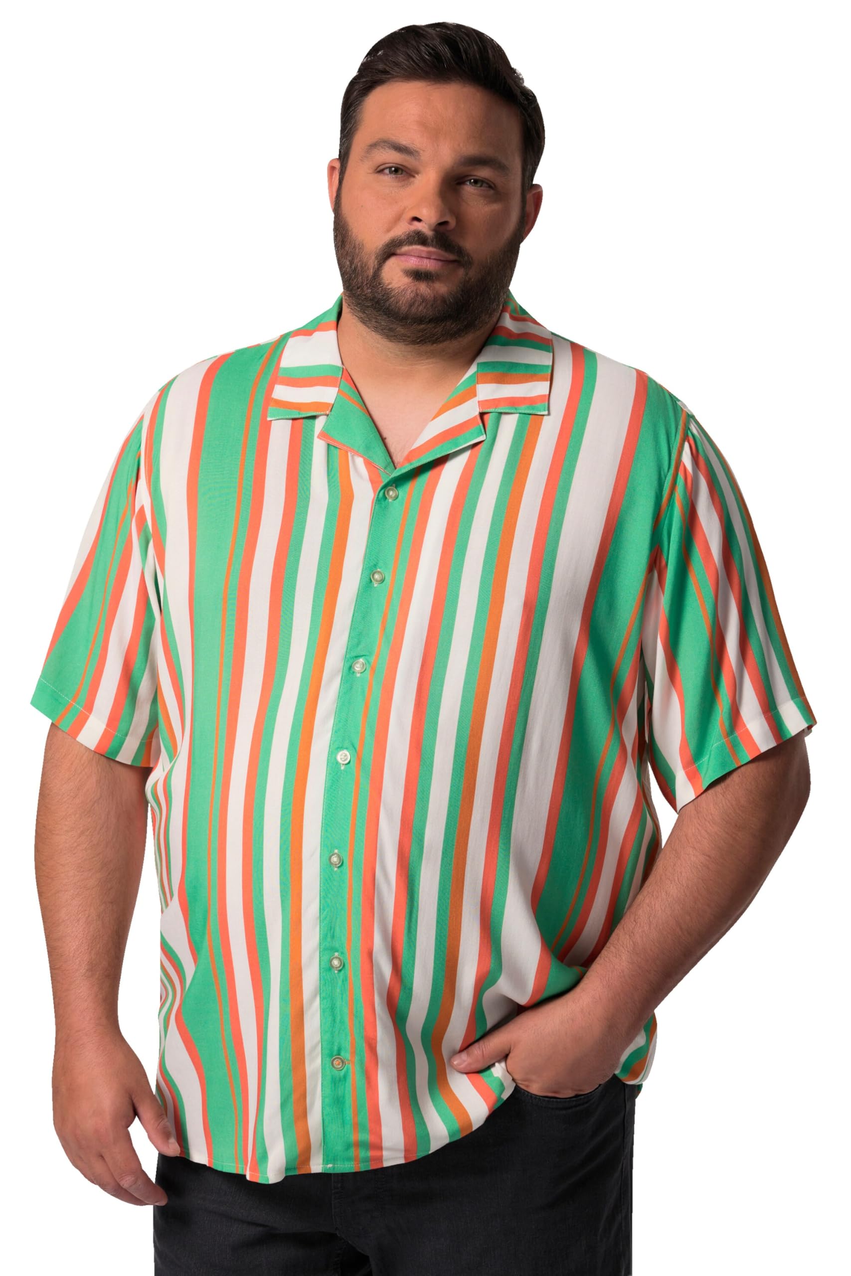Men Plus Herren große Größen Übergrößen Menswear L-8XL Streifenhemd, Halbarm, Cuba-Kragen 832404