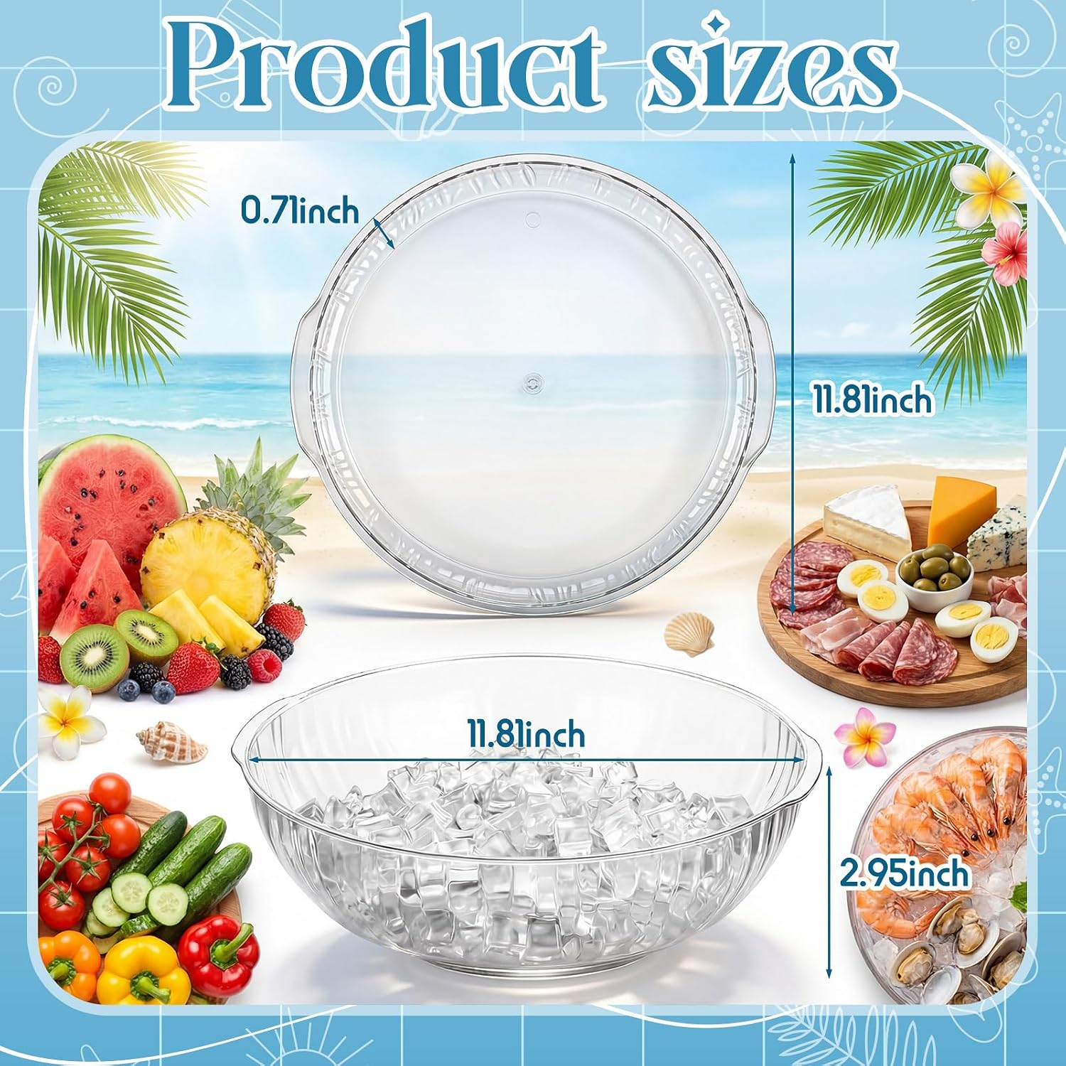Baderke 3 Set 11.8" Shrimp Cocktail Serving Dish, Clear Rim,Transparent