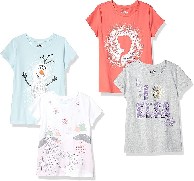 Amazon Essentials Disney | Marvel | Star Wars | Frozen | Princess Girls and Toddlers' Short-Sleeve T-Shirts, Multipacks