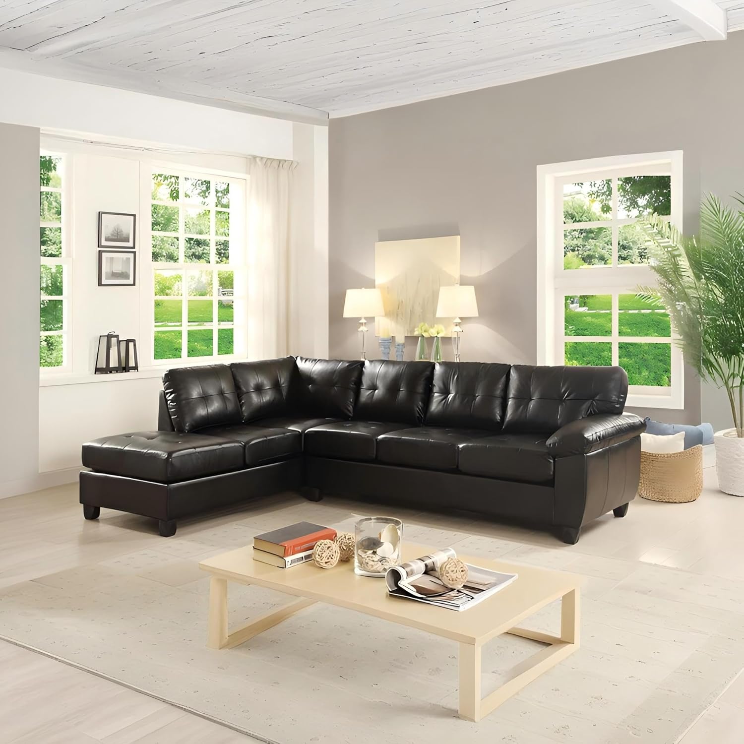 Modern Style PU L-Shape 4 Seat Sectional Sofa,Hardwood Frame,Removable Backs