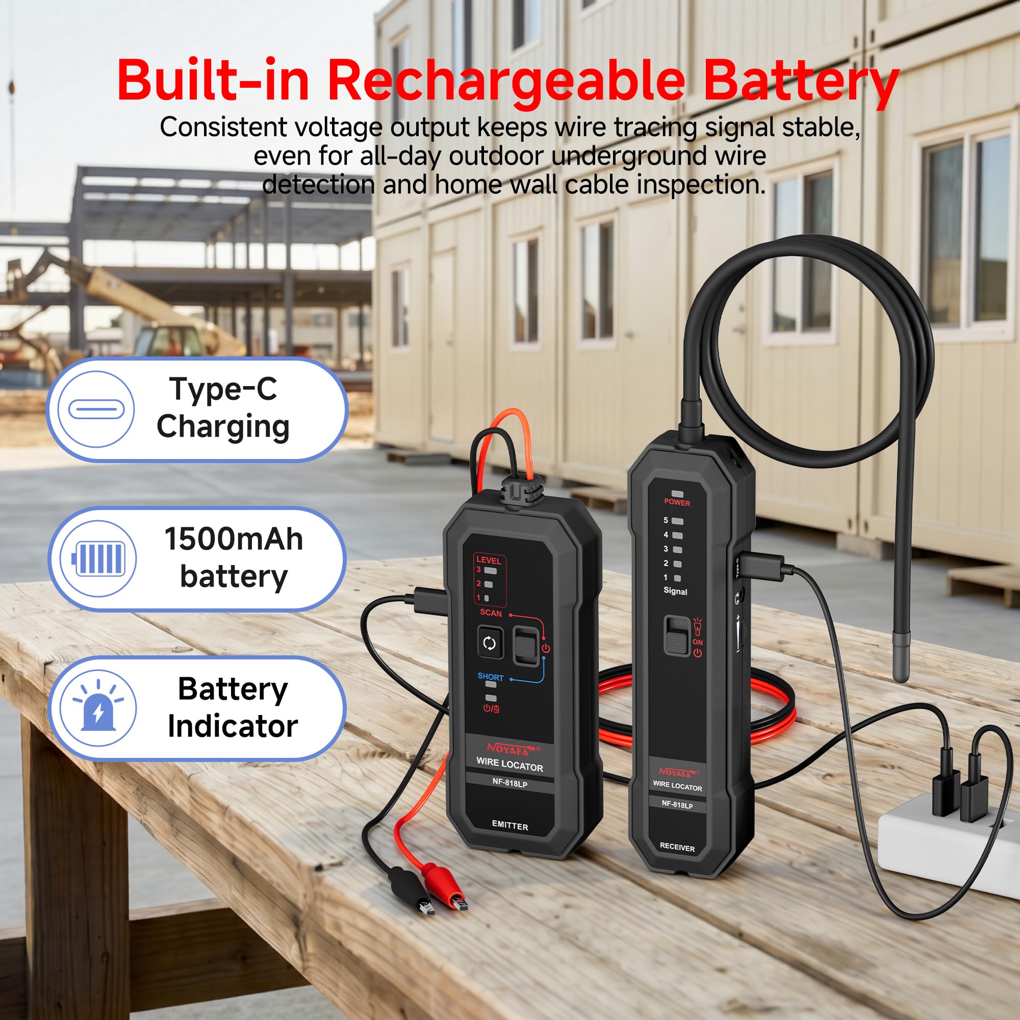 NOYAFA Localizador de cables subterráneos, localizador de cables subterráneos, trazador de cables para cercas invisibles para mascotas, trazador de circuito para cables eléctricos ocultos de pared