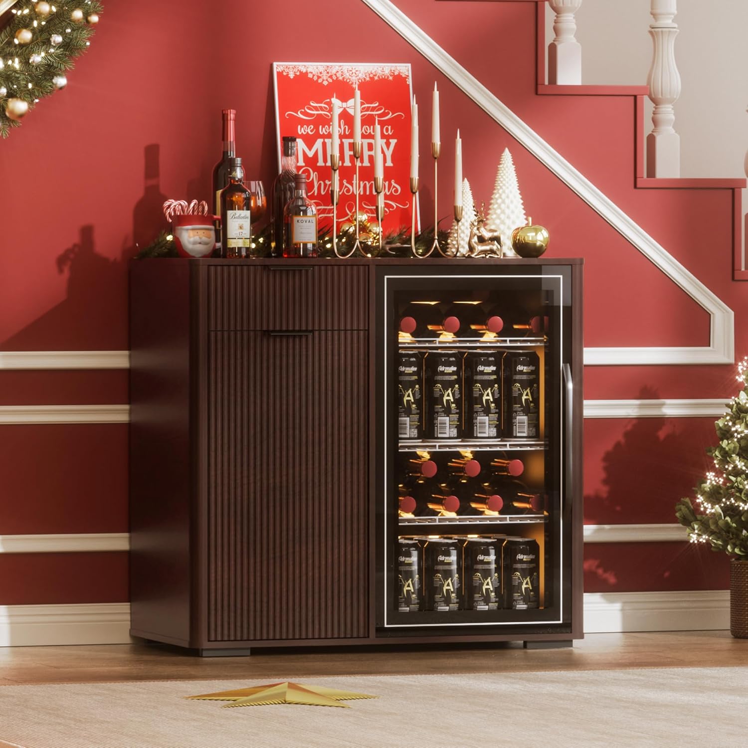 AHB Wine Bar Cabinet with Mini Fridge Space, Liquor Coffee Cabinet with Hidden Drawer, Buffet Sideboard for Living Room, Kitchen, Dining Room