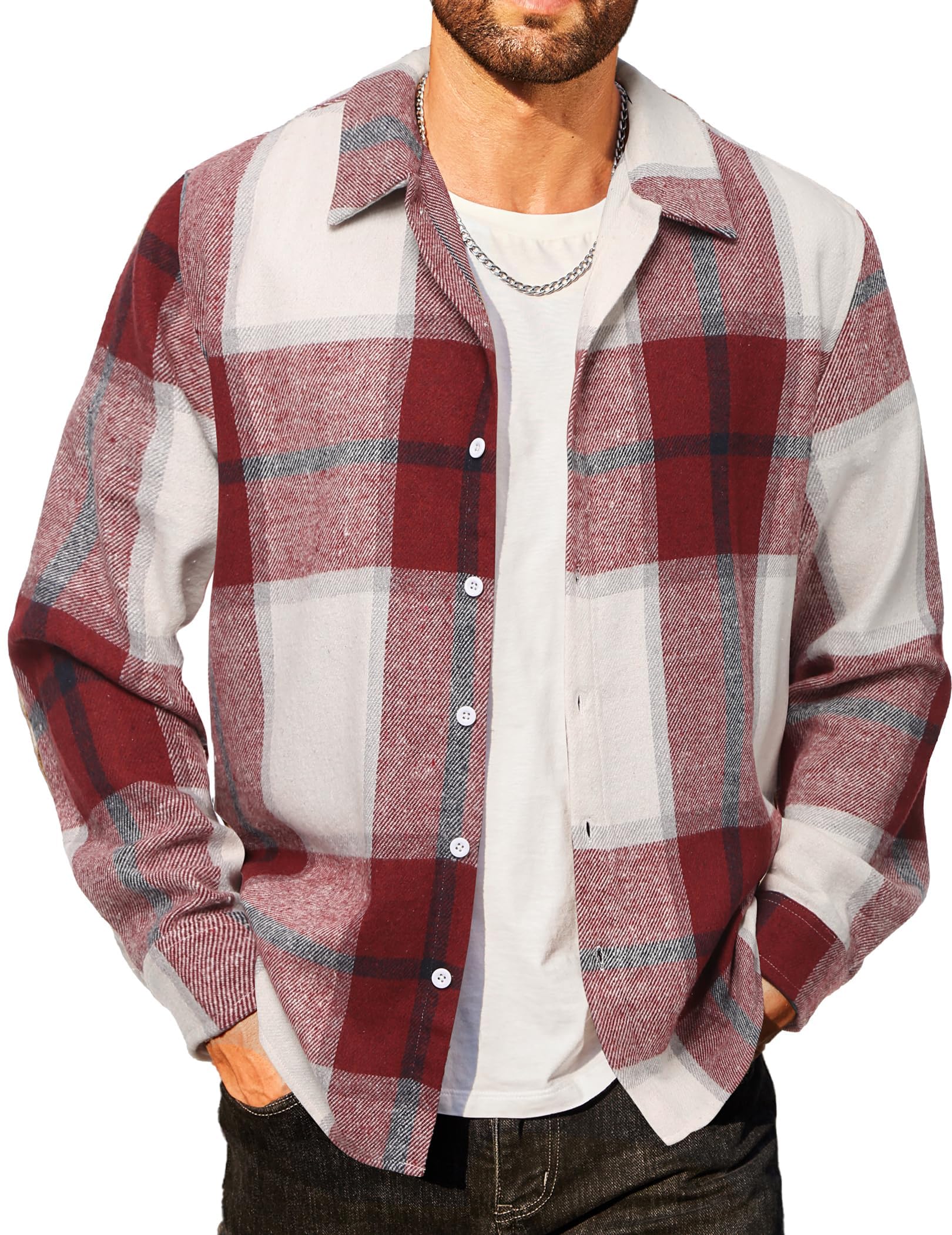 COOFANDY Herren Flanellhemd Kariert Langarm Casual Button Down Holzfällerhemd Regular Fit Passform Trachten Freizeithemd