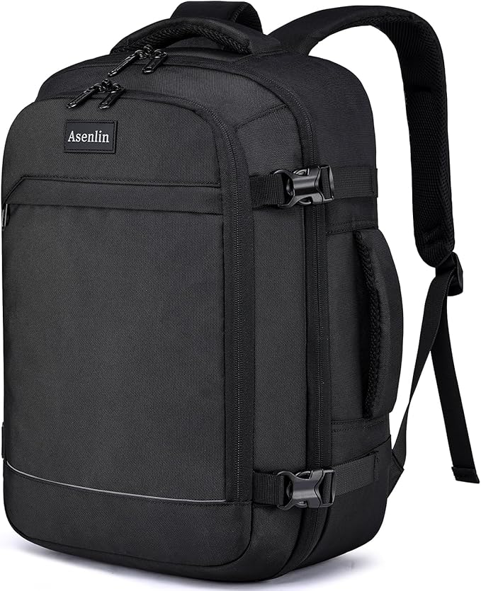Asenlin Travel Backpack for Women and Men,15.6 Inch Carry on Backpack Flight Approved Luggage,Weekender Bag Water Resistant Laptop Backpack-Black