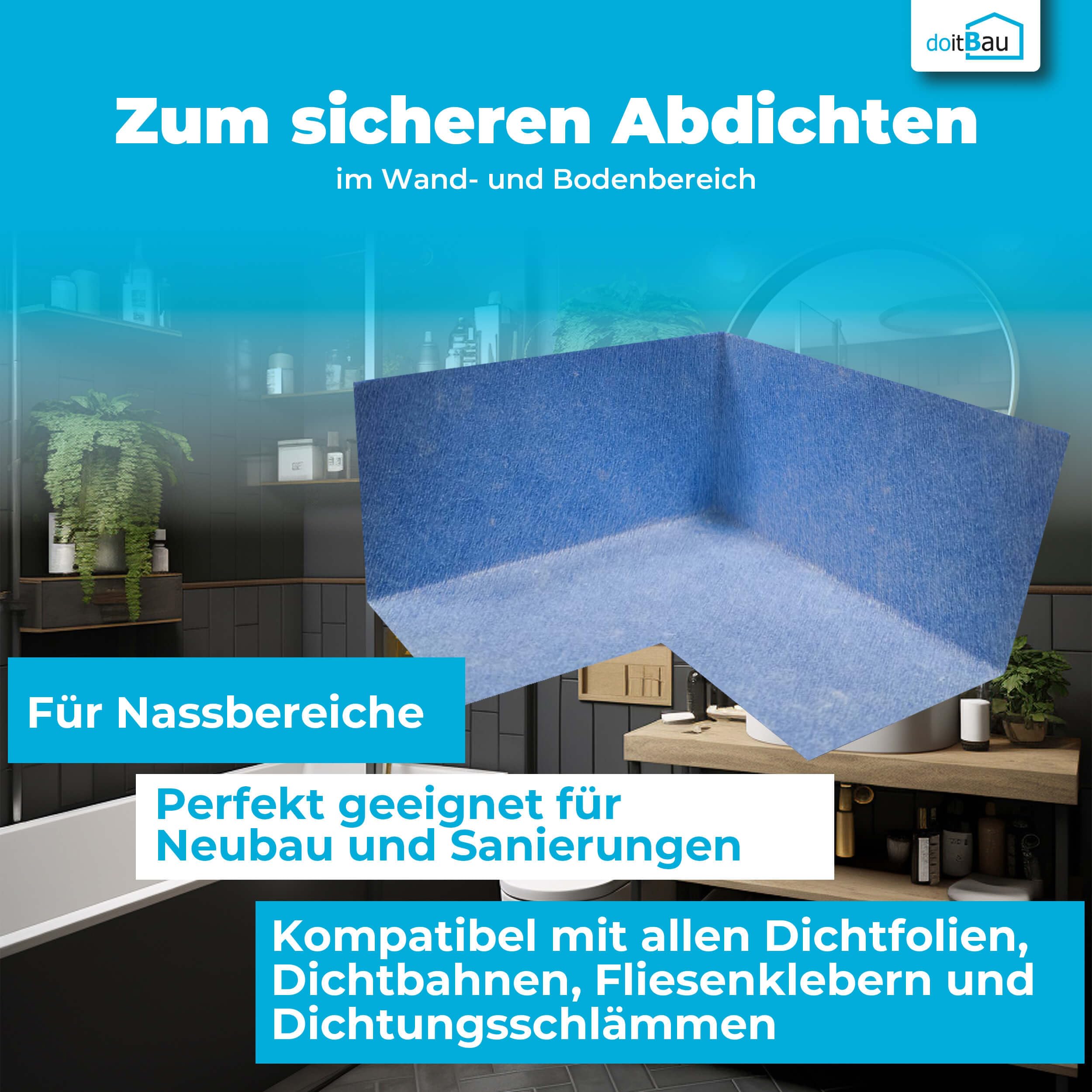 doitBau Juego de juntas de ducha – Sellado de superficies húmedas – Sistema de sellado impermeable de alta elasticidad – 120 mm cinta de sellado 20 kg película líquida – 20 m² juego completo baño
