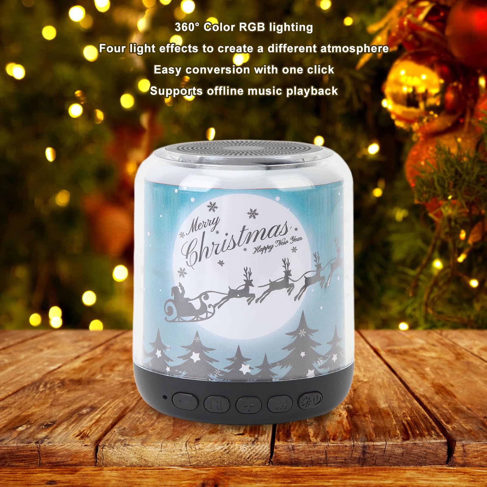 Cuifati Enceinte Bluetooth avec Veilleuse, Lampe de Chevet RVB (noël Bleu)