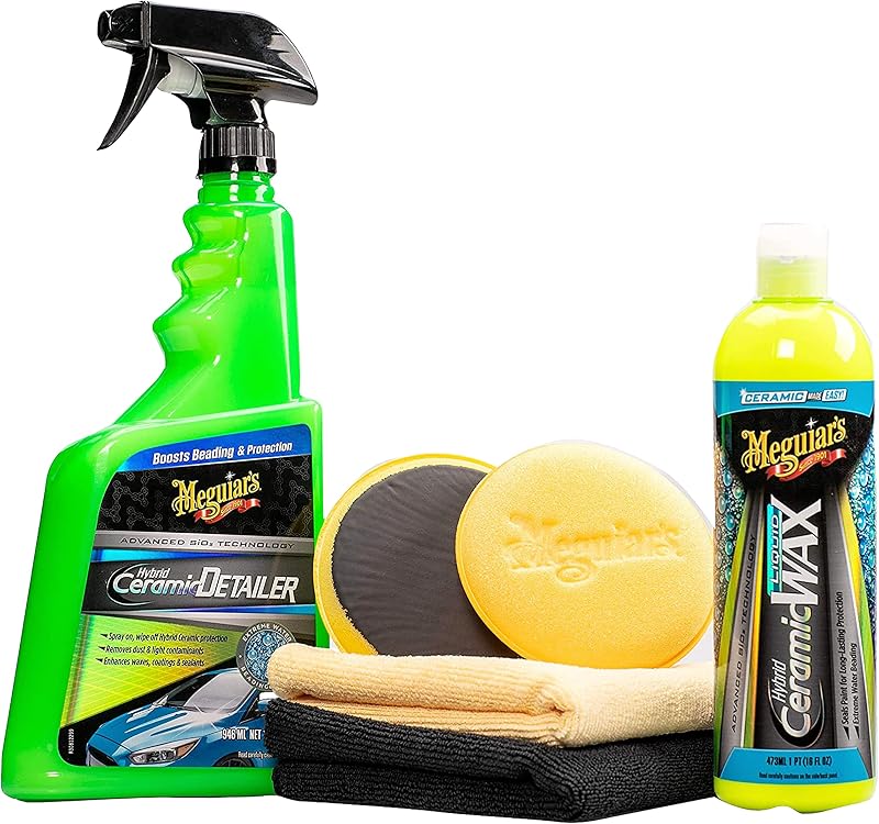 Kit híbrido de cera y brillo de cerámica: incluye cera de cerámica y detallador de cerámica, con ropa de microfibra y almohadillas para pulir para autos, camionetas y SUV