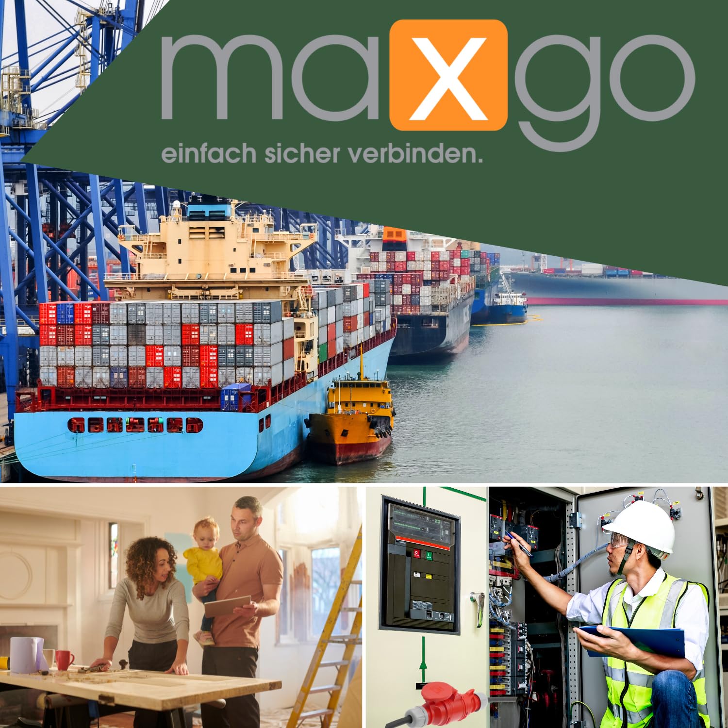 maxgo Adapter-Kabel Perilex Winkelstecker auf 16A CEE-Kupplung Kraftstromadapter PCE 400V H07RN-F 5G2,5mm² Gummischlauchleitung Adapterstecker Starkstrom 0,5m