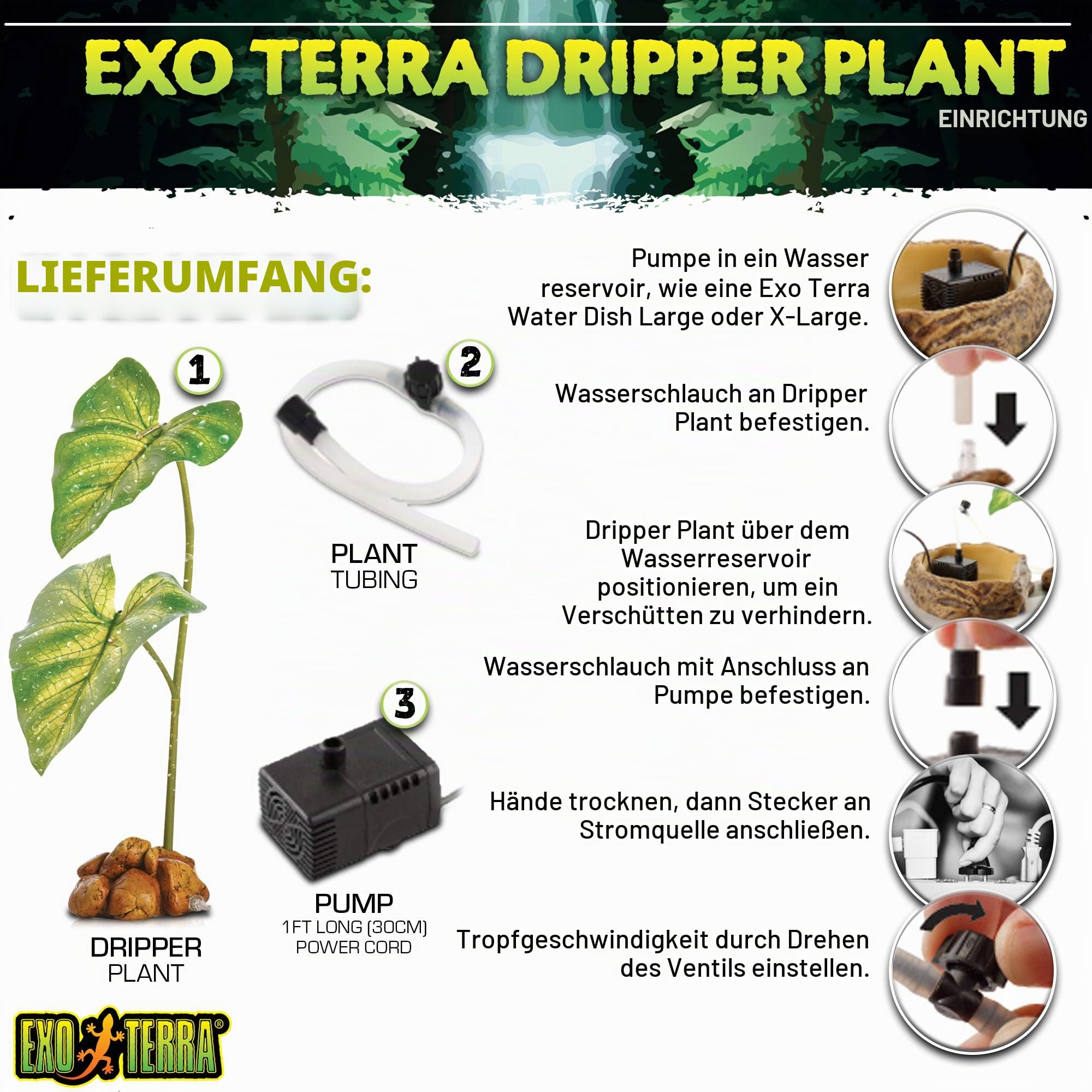 Exo Terra Dripper Plant Tropfbewässerungssystem mit Pumpe groß L