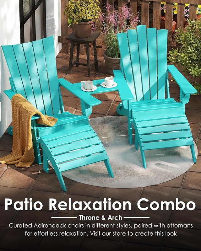 GREENVINES Arch Folding-Adirondack-Chairs Set of 2 & Tray, HDPE, Aqua image 5