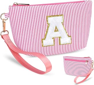 Gifts for Teenage Girls, Initial Wristlet Wallet, Pink Striped Small Wristlet Purse, Teen Girl Gifts