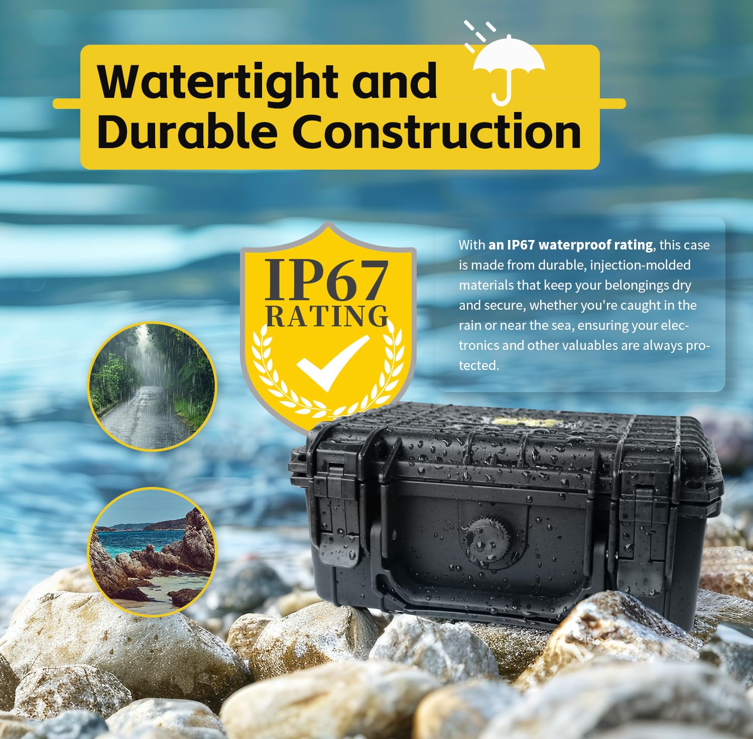 MaxWorks 51015 - Custodia rigida impermeabile IP67 per fotocamera, multiuso, interno in schiuma, 21,6 x 15,2 x 9,9 cm, interno nero, esterno 23,1 x 19,3 x 11,2 cm, Nero, Custodia rigida impermeabile