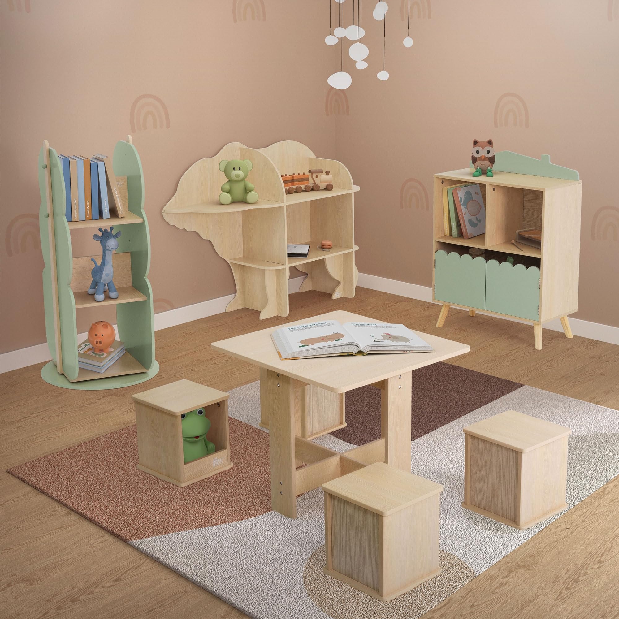 Joyz Etagère pour Enfants avec 3 Compartiments, 60x30x82 cm, Bibliothèque en Bois, Vert Naturel, Design Maison, Armoire à Jouets avec Espace de Rangement, Meubles sur Pied pour Chambre d'enfant