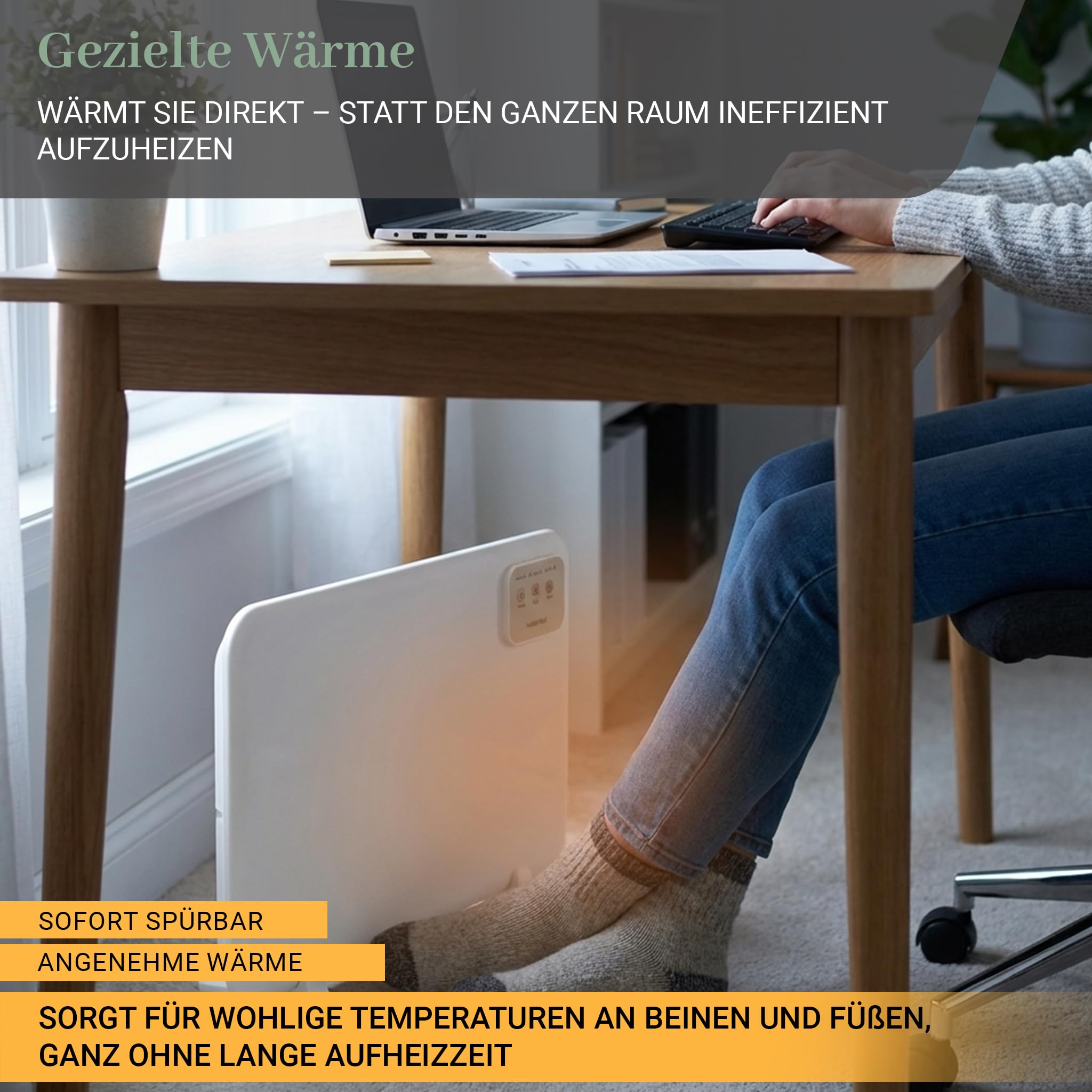 Heidenfeld Infrarotheizung HF-TH120 | 120 Watt Tischheizung | Heizkörper - Infrarot Heizstrahler - Elektroheizung - Heizung elektrisch - Heizplatte - Infrarotstrahler - Wärmeplatte - 3in1 Montage