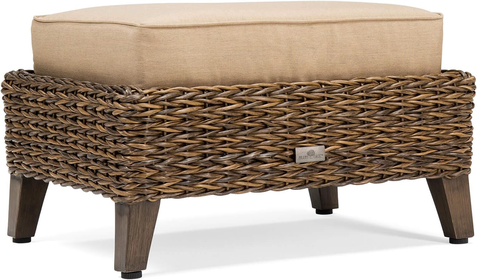 Outdoor Bahamas Patio Furniture Ottoman with Sunbrella Canvas Heather Beige Cushions