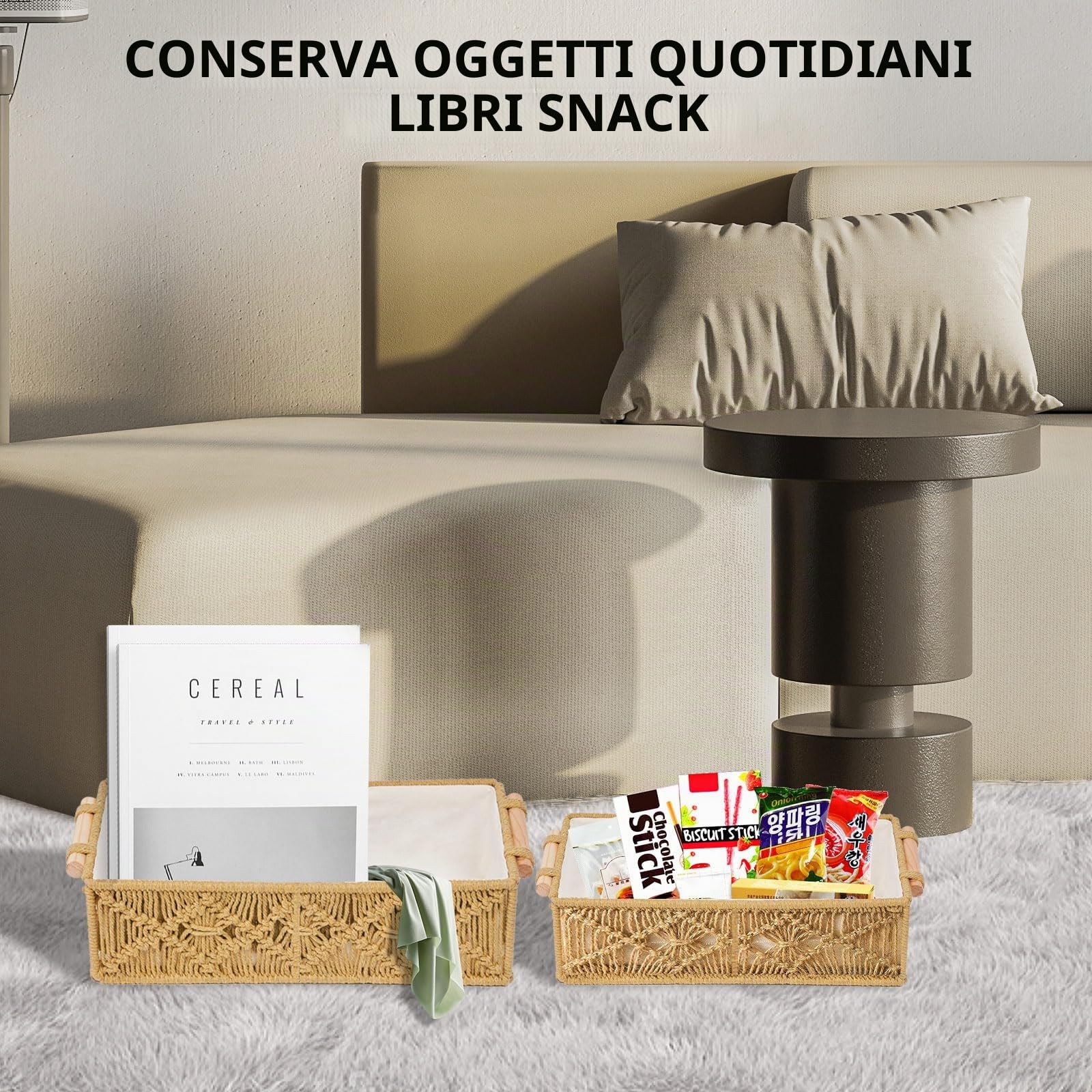 Set di 2 Cestini Portaoggetti Intrecciati, Stile Bohémien, Cestino Portaoggetti in Corda di Cotone Fatti a Mano, Può Essere Usato Come Piccolo Cestino Decorativo, Cesto Portaoggetti (Bianco)