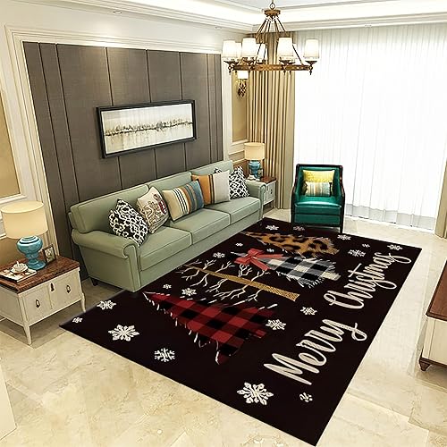 Miniatura 9 de Alfombra roja de Navidad, 4 x 6 pies, diseño de copos de nieve, reno de Papá Noel, decoración navideña, impresión digital 3D, alfombra de alta