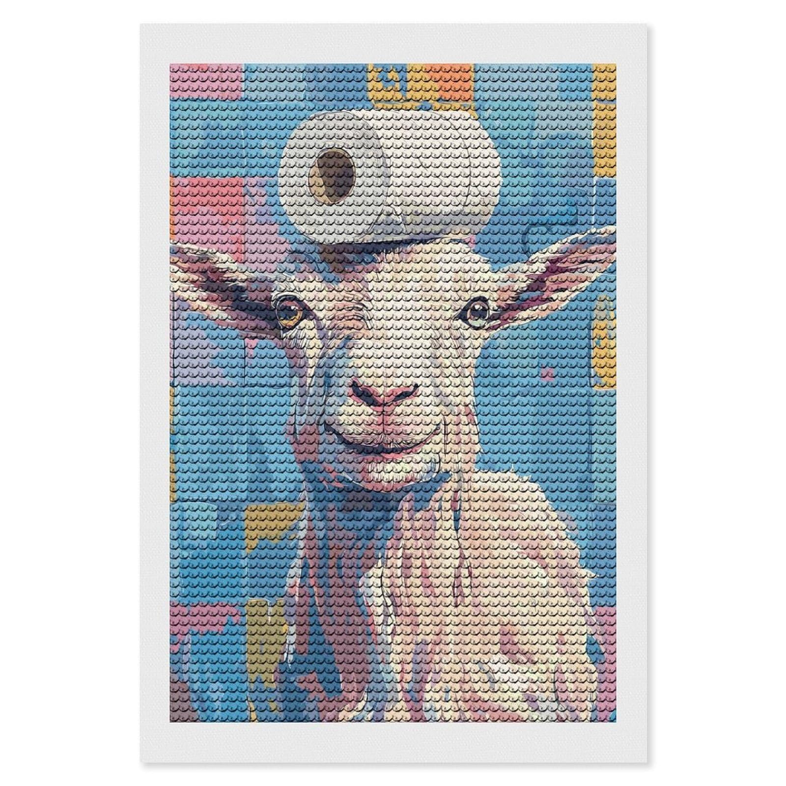 Junmoney Goat with Toilet Paper on Head Diamond Painting Canvas Set 8"x12", for Adults, Bedroom Decor, Good for Quiet Evenings, Festive Craft Gift
