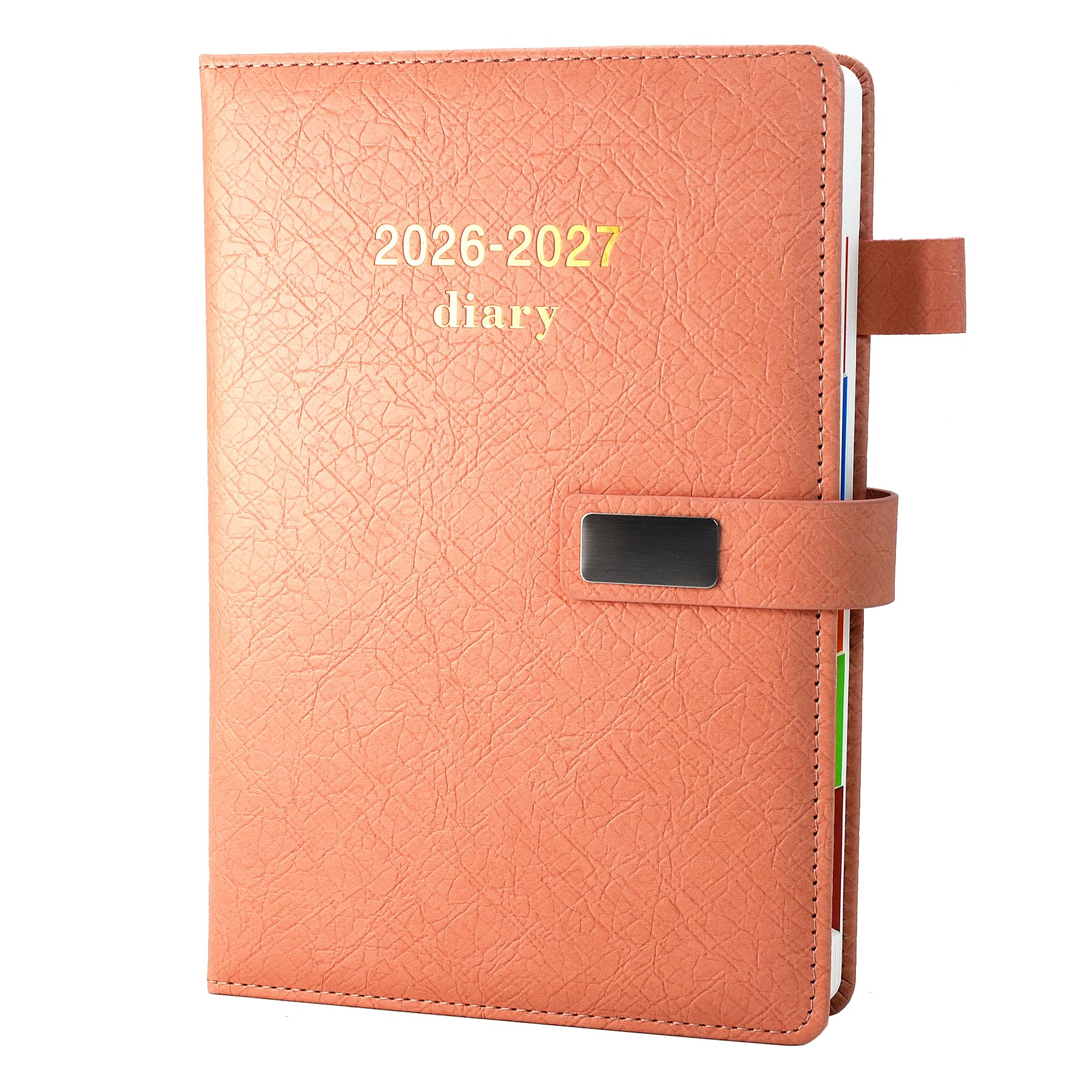 Academic Diary 2026-2027, Faux Leather 2026-2027 Diary A5 Page A Day,Productivity Daily Planner from Jul 2026 to Jun 2027 With Monthly Tabs, and Colorful Side Panels (Pink)