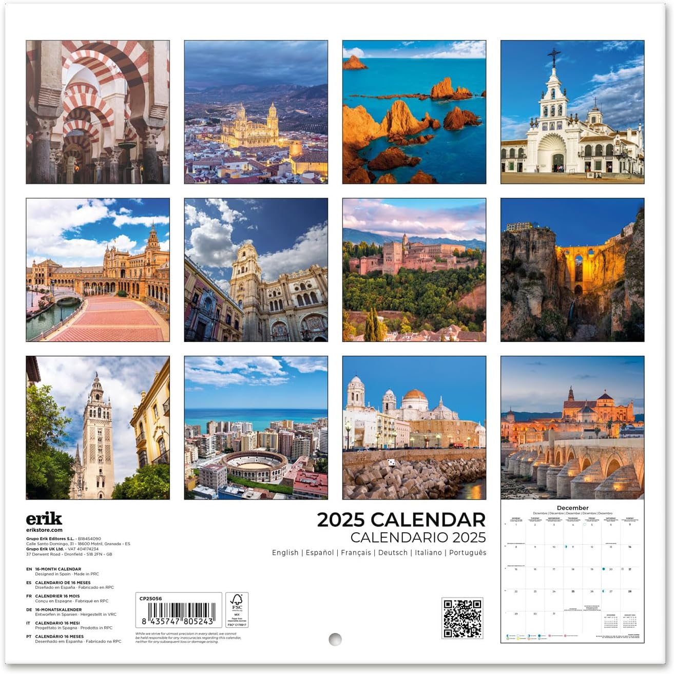 Grupo Erik Wall Calendar 2025 - Andalusia | 12" x 12" Square Calendar 2025, Wall Planner 2025, Family Planner Calendar 2025 | Spain Calendar 2025, Travel Calendar 2025 3 81ctQOcR3eL. AC SL1500
