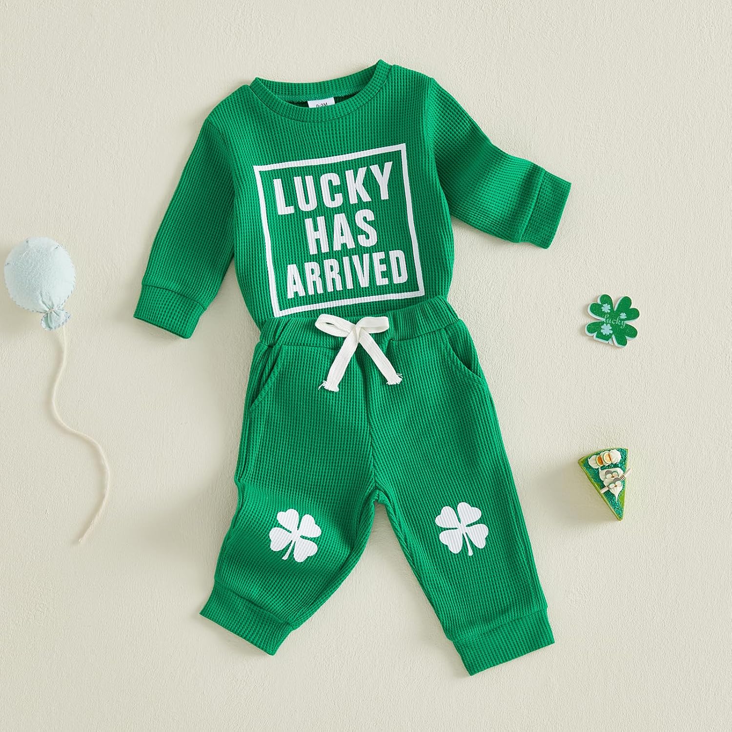 Douhoow Baby Boy St Patricks Day Outfit Infant Boy Girl My 1st St Patricks Embroidered Baby Sweatshirt Romper Pants Set - Image 3