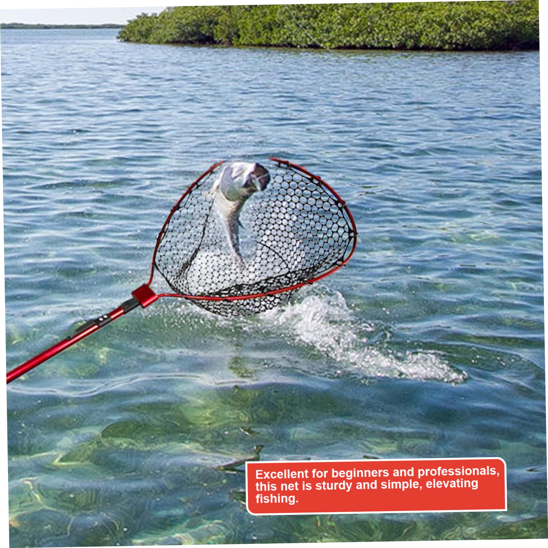 Rete da pesca 48 Guadino in silicone pieghevole telescopico con palo in lega di alluminio e moschettone, gancio nylon, manico EVA e cinturino da polso elastico per la pesca