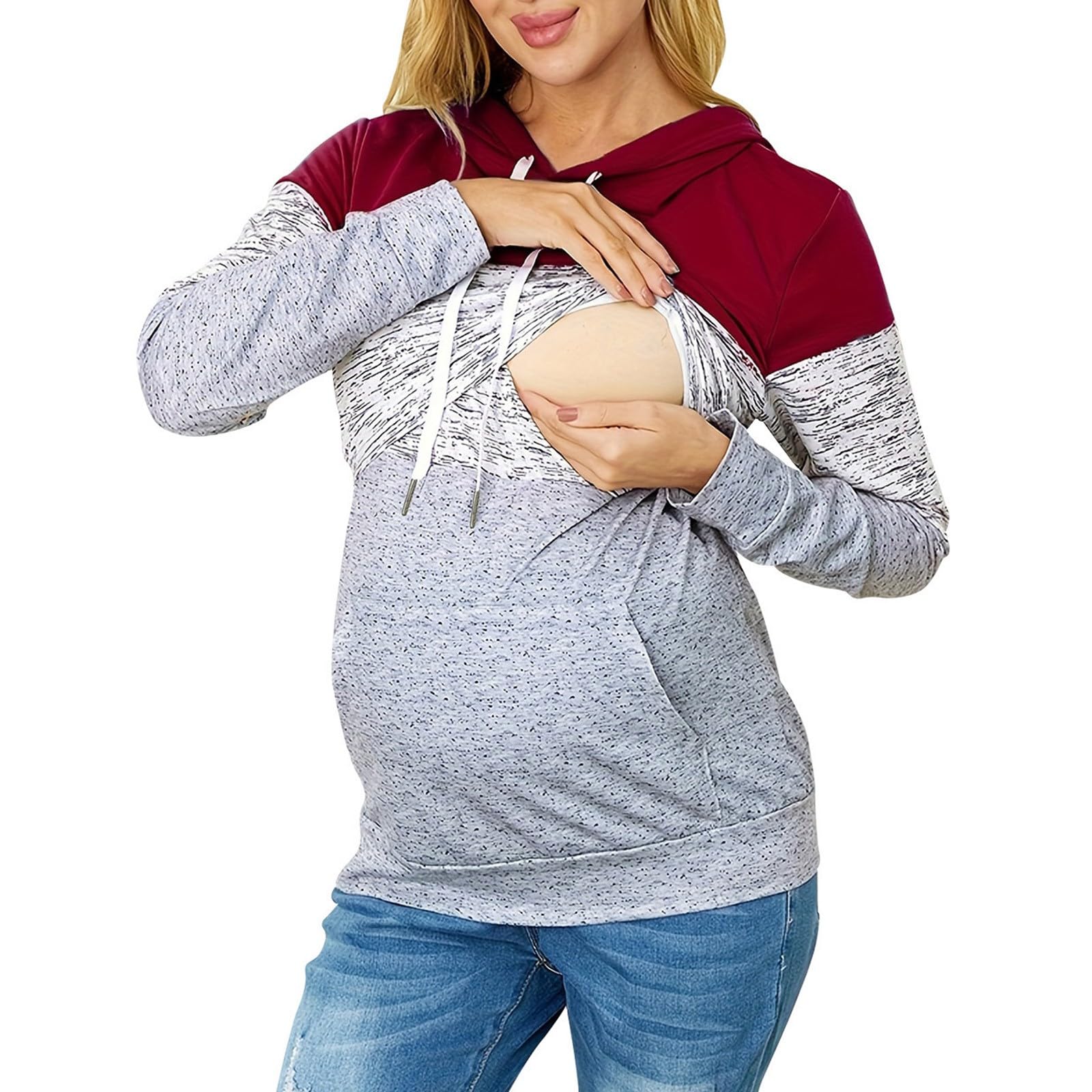 Maglione da allattamento da donna, in cotone, a maniche lunghe, tinta unita, con collo alto, a doppio strato, per allattamento e allattamento
