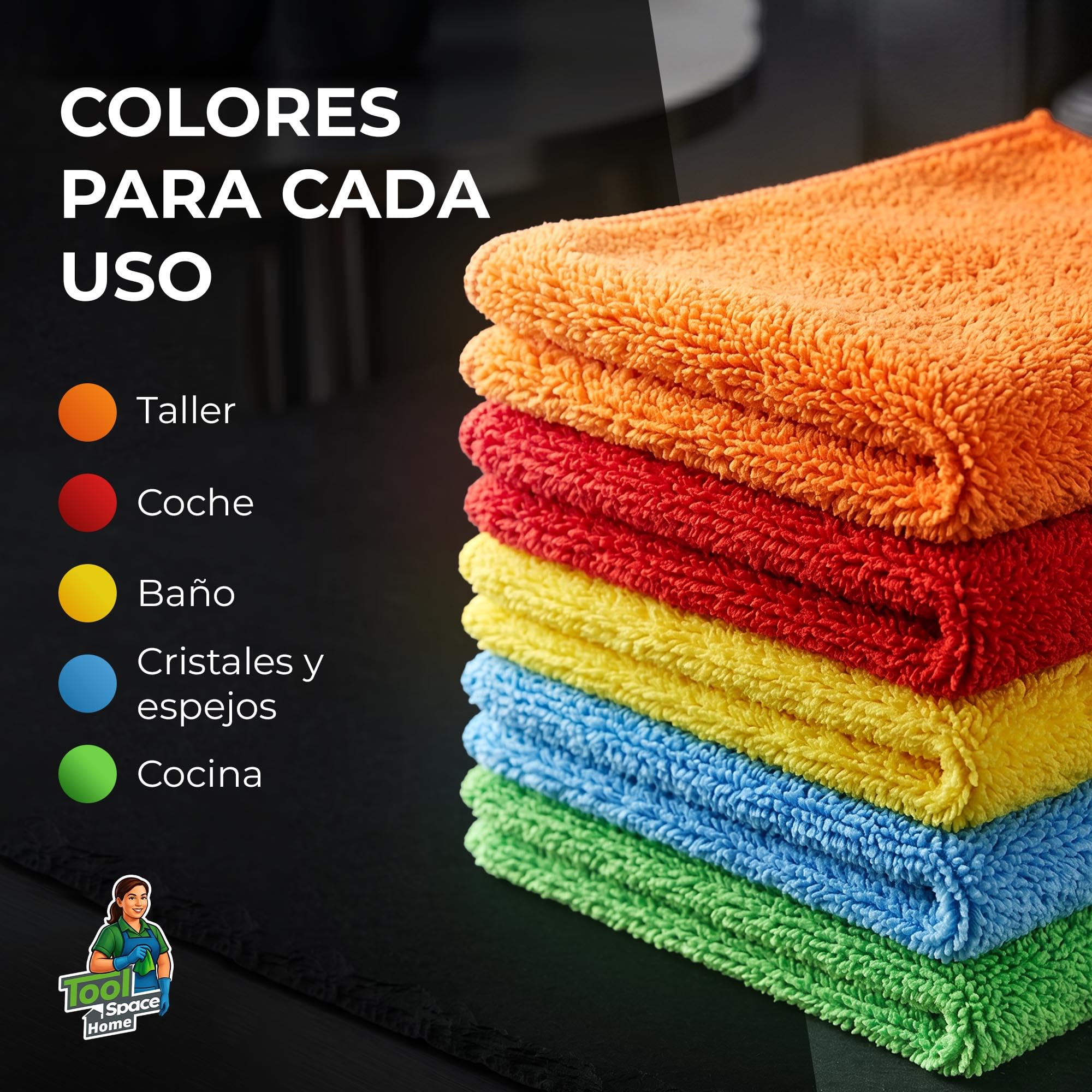 ToolSpace Paños de Microfibra 30x30 cm 20 Unidades 240 gsm para Coche Cocina Baño Cristales Espejos Muebles Suaves Absorbentes Reutilizables Sin Rayas Microfibra 80/20 Multicolor Limpieza Hogar