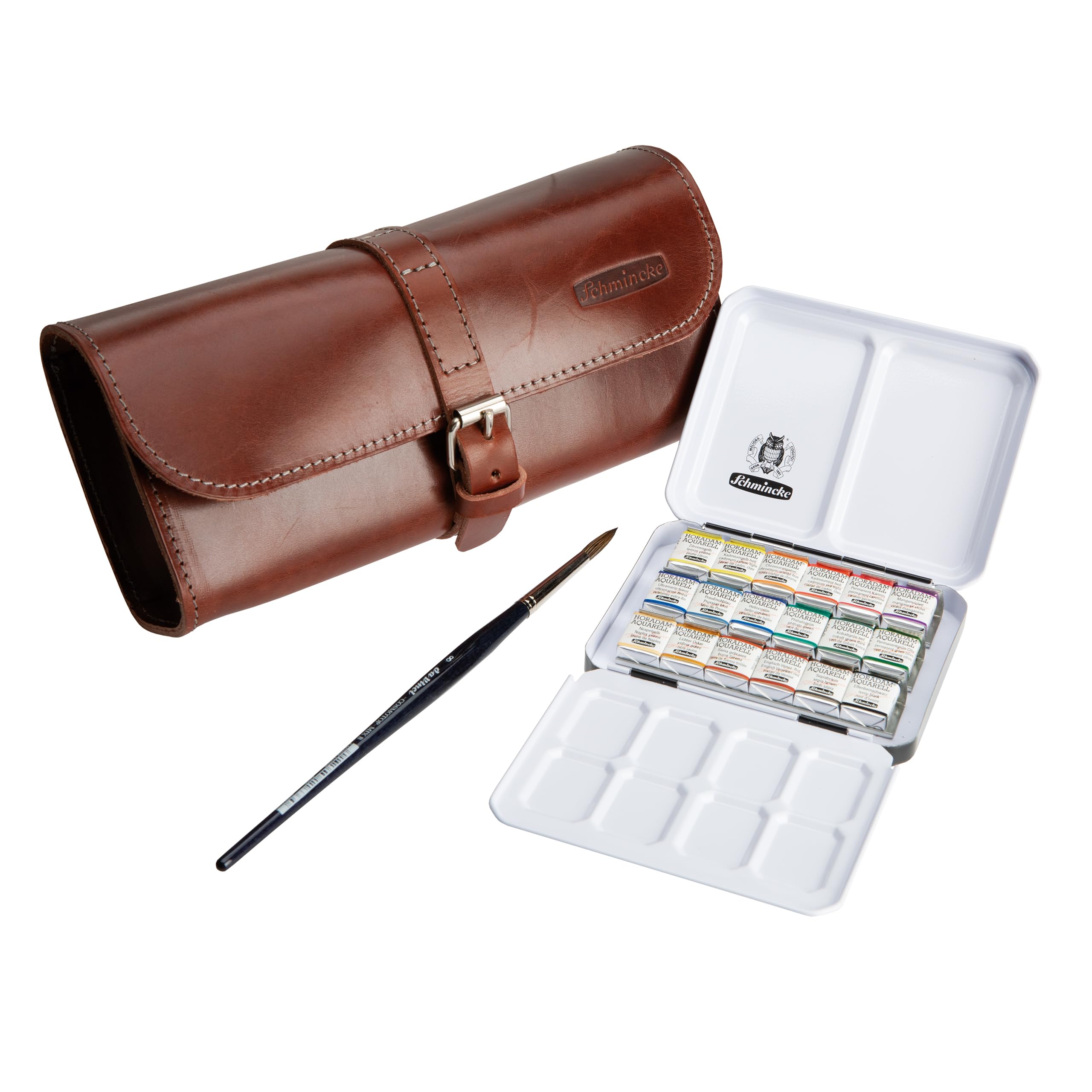 Schmincke HORADAM® AQUARELL luxe geschenkdoos met 18 fijnste aquarelkleuren, 74886097, houten doos met metalen doos, schilderset, premium aquarelverf, 18 x 1/2 bakjes